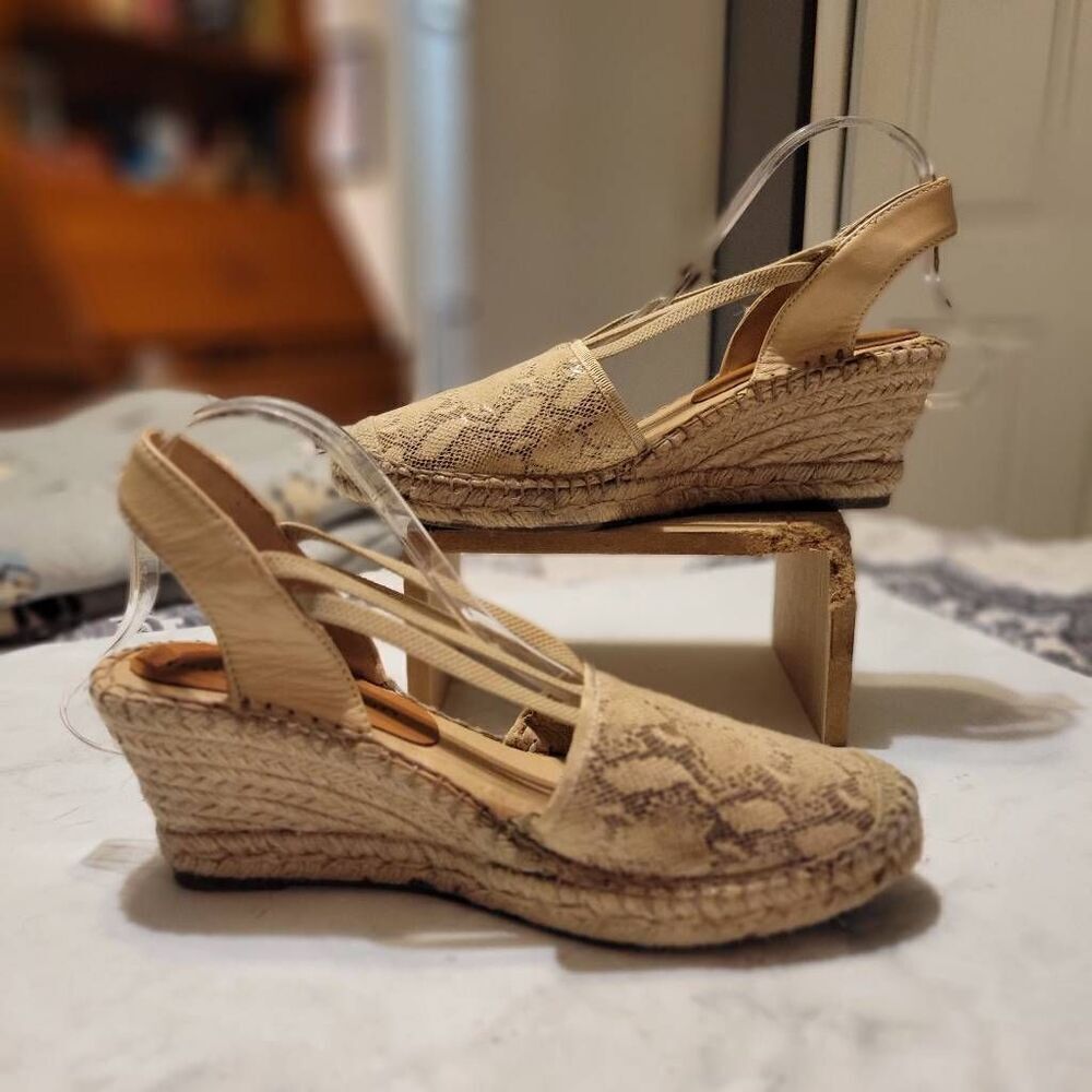Patricia Green Snakeskin Leather Wedge Espadrilles Size 8